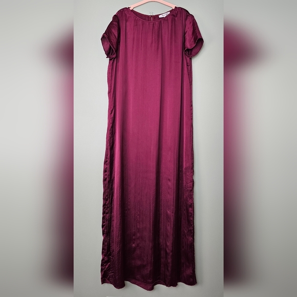Madewell Women's Short-Sleeve Silky Slip Midi Dress in Plissé, Dark Red, XS NWOT - Picture 7 of 13